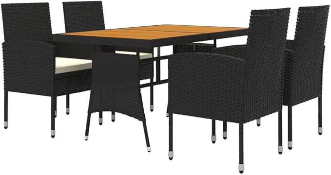Backyard Furniture Patio Conversation Sets Outdoor Seating 5 Piece Patio Dining Set Poly Rattan Black Suitable for Swimming Pool, Courtyard, Garden