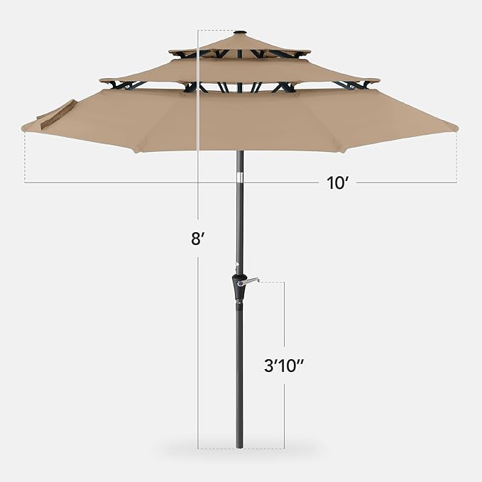 Best Choice Products 10ft 3-Tier Market Patio Umbrella, Outdoor Sun Shade with Tilt, Crank Lift, 8 Ribs for Backyard, Deck, Poolside