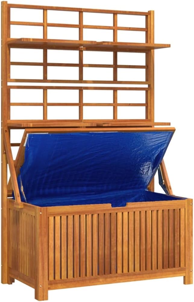 Outdoor Storage Box with Trellis 39x19.7x63 Inch Solid Acacia Wood, Garden Tool Chest with Shelves for Patio Decor, Plant Organizer with Assembly Guide