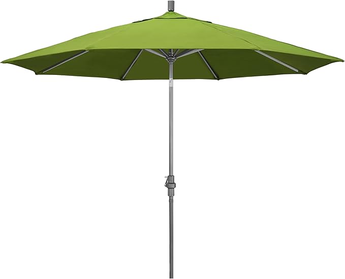 California Umbrella 11Ft Premium Sunbrella Patio Umbrella, Hand-Crank, Tilt-Collar, Gray Frame, Macaw Fabric