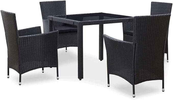 5 Piece Patio Dining Set, Porch Furniture Set Outdoor Lounge Sets Patio Conversation Set Sectional Sofa for Piazza Exhibition Negotiation Area Poolside Poly Rattan Black