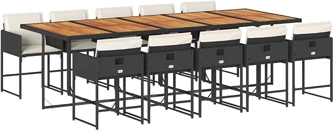 11 Piece Outdoor Patio Dining Set with Cushions, Black Poly Rattan Wicker Table and 10 Chairs for Backyard Garden Lawn, Space-Saving Folding Seats with Removable Washable Covers, 242. 5 lb Capacity