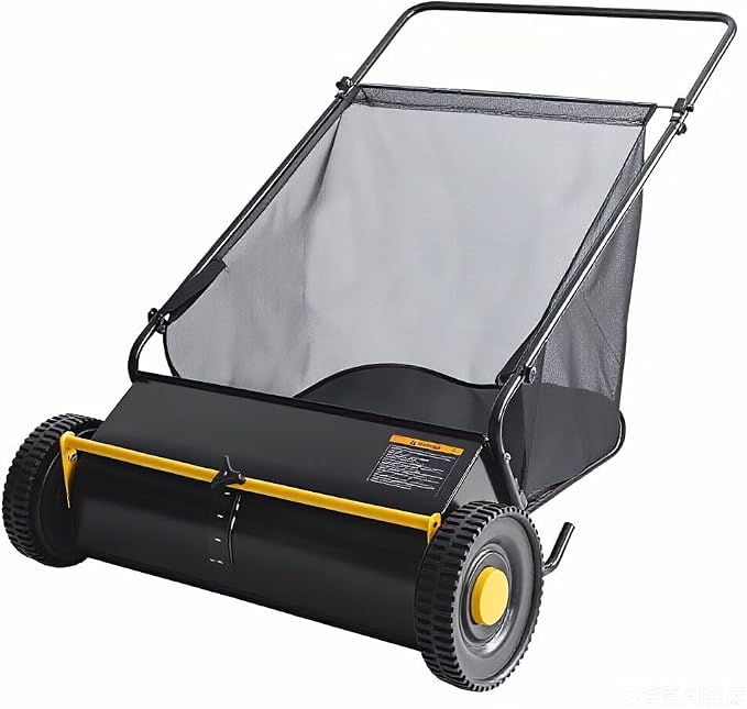Heavy-Duty 26-Inch Hand-Push Lawn Sweeper with 7 Cu.ft. Collection Bag & Adjustable Brush Reel - Ideal for Picking Up Grass, Leaves, and Yard Debris on Any Terrain