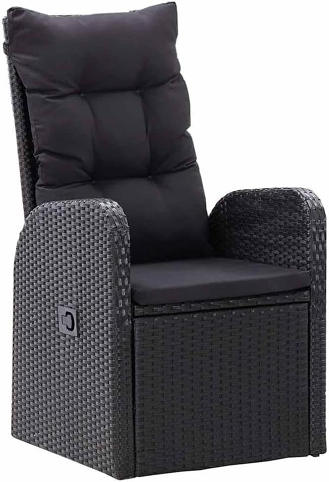 Afuera Living 9-Piece Patio Dining Set, Solid Acacia Wood Table and PE Rattan Chairs, Adjustable Armrests, Black Finish, Oiled Modern Outdoor Furniture, Comfortable Cushions, Garden Seating for 8