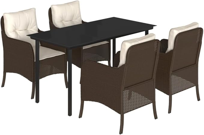 Patio Furniture Sets,Outdoor loveseat,Patio Conversation Sets,5 Piece Patio Dining Set with Cushions Brown Poly RattanSuitable for Patio, Garden, Gazebo Low