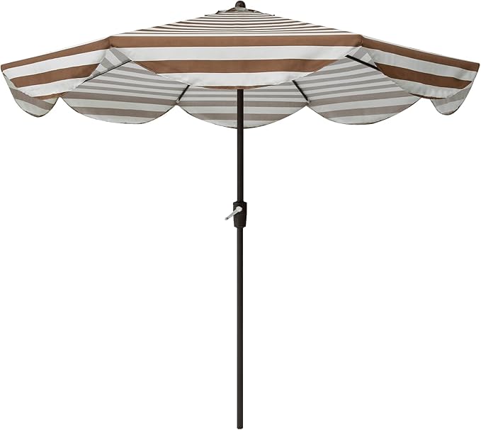 Tempera 9ft Auto Tilt Scalloped Patio Umbrellas Outdoor Table Umbrellas with Fade Resistant Canopy, 8 Sturdy Rids, Luxurious Vintage Umbrellas for Lawn, Pool, Deck, Balcony