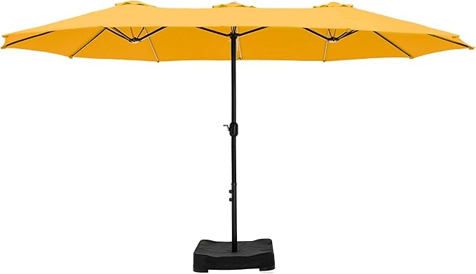 HERA'S PALACE Umbrella Patio Outdoor with Base 15ft Rectangle Table Double Market Umbrellas Clearance Large Included Stand for Deck Outside Pool Picnic Inground Yard Commercial (Gold Yellow)
