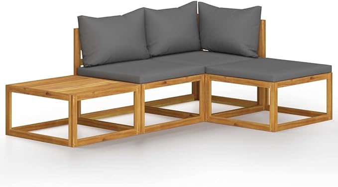 Patio Lounge Set with Cushion,Outdoor Patio Furniture,Outdoor Chat Conversation Set,Garden Furniture Sets,for Patio,Backyard,Garden,Outdoor,4 Piece Solid Acacia Wood
