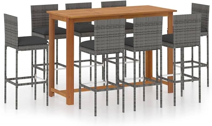 Patio Bar Set with Cushions,Patio Lounge Set,Conversation Sets,Outdoor Garden Table and Chairs Sets,Outdoor Patio Furniture,for Patio,Backyard,Garden,9 Piece Gray