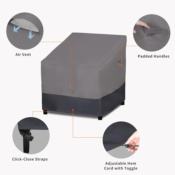 Easy-Going Outdoor Chair Cover Waterproof, Heavy Duty Patio Chair Cover, Windproof Outdoor Furniture Cover with Air Vent (2 Pack-35Wx38Dx31H inch, Gray/Dark Gray)