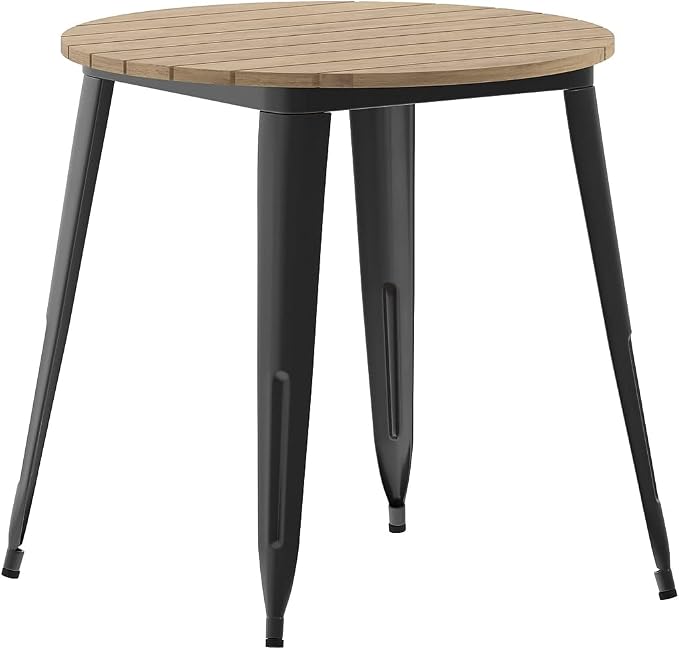 Flash Furniture Declan Commercial Outdoor Dining Table, All Weather Poly Resin Top with Steel Base, 30" Round, Brown/Black