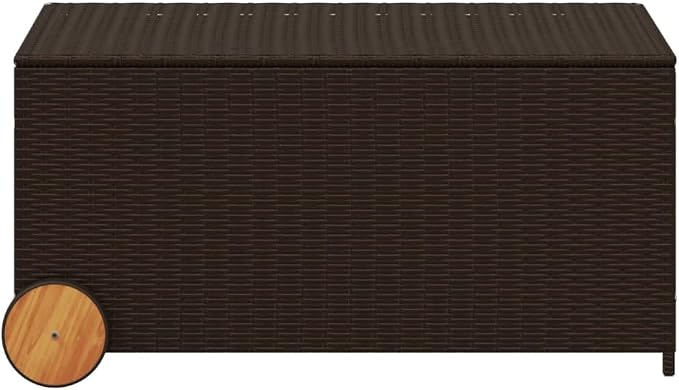 50.2 Gal Outdoor Storage Box with Wheels, Patio Rattan Deck Box, Wicker Garden Storage Bin Deck Box, Poly Rattan Patio Storage Chest with Hinged Lid, 42.1"x21.7"x19.7"/20.9" Brown