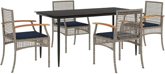 Patio Furniture Sets,Outdoor loveseat,Patio Conversation Sets,5 Piece Patio Dining Set with Cushions Gray Poly RattanSuitable for Patio, Garden, Gazebo Low