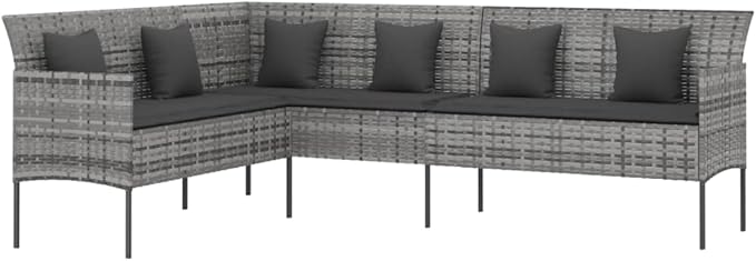 6 Piece Patio Dining Set with Cushions, Outdoor Lounge Sets Sectional Sofa Patio Conversation Set Porch Furniture Set for Negotiation Area Garden Poolside Piazza Gray Poly Rattan