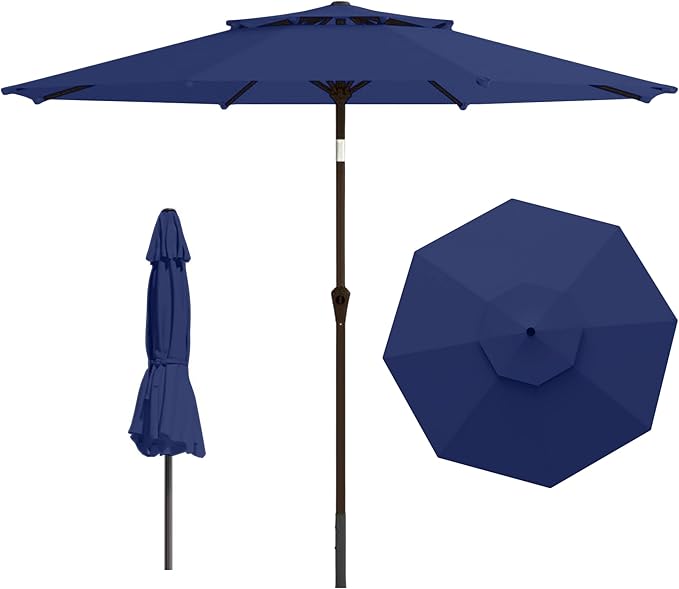 9ft 2-Tiers Patio Umbrella,Outdoor Market Table Umbrella with Push-Button Tilt & Crank | UV Protection,Suit for Backyard,Garden,Pool,Deck(Navy)
