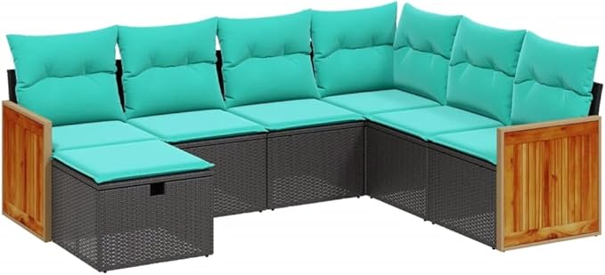 Patio Furniture Sets,Outdoor loveseat,Patio Conversation Sets,7 Piece Patio Sofa Set with Cushions Black Poly RattanSuitable for Patio, Garden, Gazebo Low