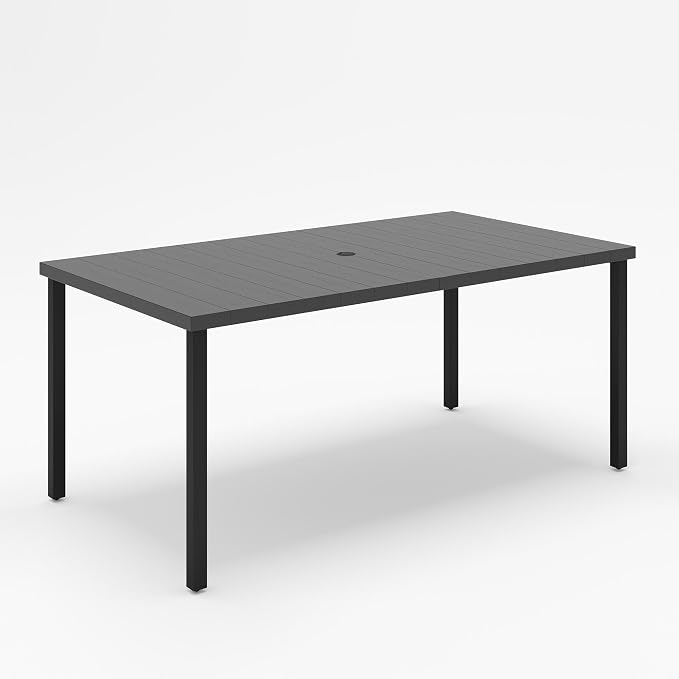 LAUSAINT HOME Outdoor Dining Table for 6, Rectangular Table with Umbrella Hole, Weather Resistant Heavy Duty Metal Frame Table for Lawn Garden Backyard, L63 xW37 xH29