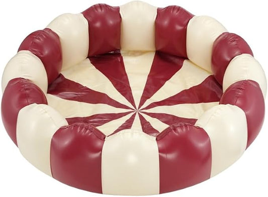 Petites Pommes Striped Wading Pool for Toddlers & Kids - Handprinted Classic Foldable Toddler Pool - Durable, BPA-Free PVC Kiddie Pools with Repair Patch & Storage Bag, Dark Red, 37 x 9 Inch