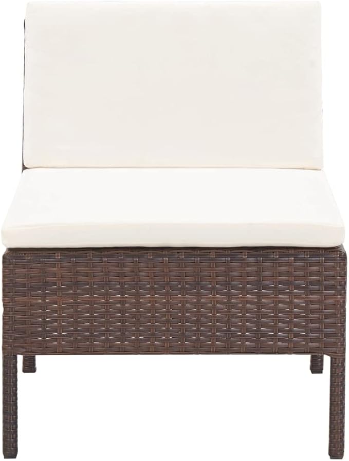 vidaXL Patio Furniture Set 3 Piece, Patio Conversation Set with Cushions, Outdoor Sectional Sofa with Footrest for Garden, Poly Rattan Brown