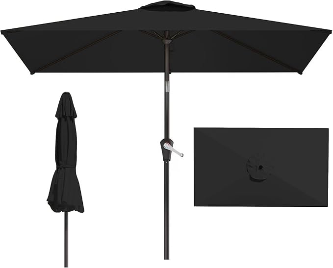 6.5x10FT Patio Umbrella, Outdoor Umbrella with Push Button Tilt and Crank, 8 Sturdy Ribs, UV Protection & Waterproof Market Umbrella for Pool, Backyard, Beach,Deck (Black)