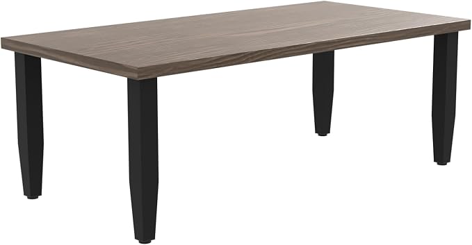 Modern Outdoor Coffee Table, Wood Grain Top Patio Rectangle Table for Deck, Porch, Garden, Weather Resistant Steel Frame, Brown