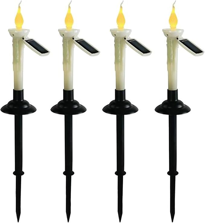 4Pcs Solar Taper Candles with Holders, Waterproof LED Candles Light Rechargeable Tapered Candlesticks with Dusk to Dawn Light Sensor for Outdoor Garden Patio Decor