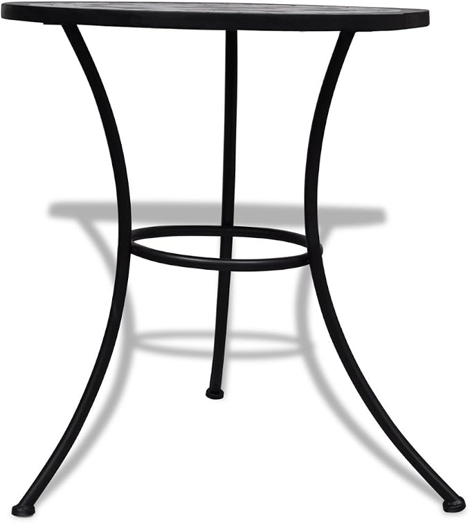 vidaXL Bistro Dining Table - Black and White Mosaic, Ceramic Tabletop Desirable for Balcony and Garden Setting, Assembled with Powder-Coated Iron Frame