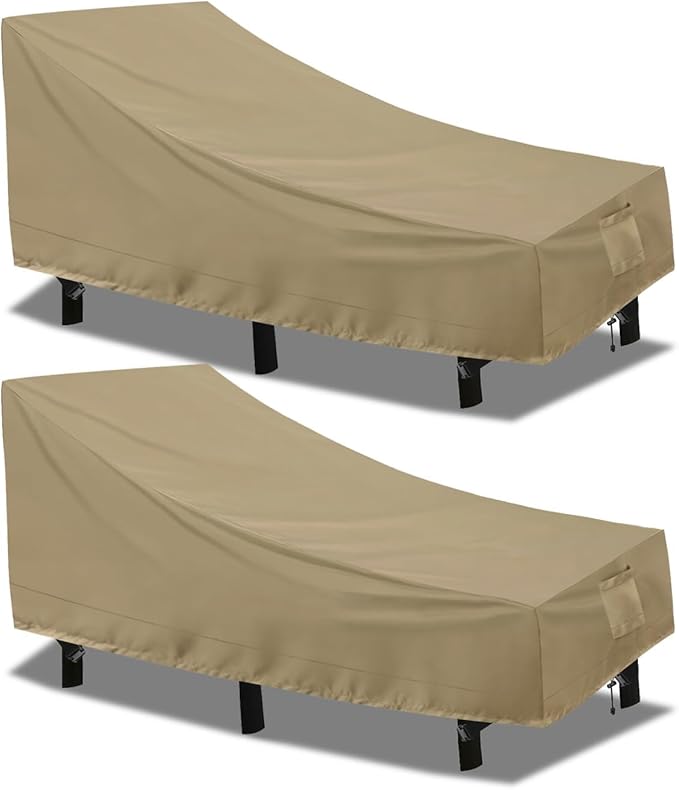 PureFit Outdoor Chaise Lounge Cover, Lounge Chair Covers Waterproof Patio Furniture Lounge Chair Cover, UV Resistant & Weatherproof, 2 Pack, 68" L x 30" W x 30" H Inches, Camel