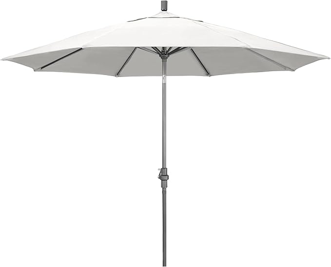 California Umbrella 11Ft Premium Sunbrella Patio Umbrella, Hand-Crank, Tilt-Collar, Gray Frame, Natural Fabric