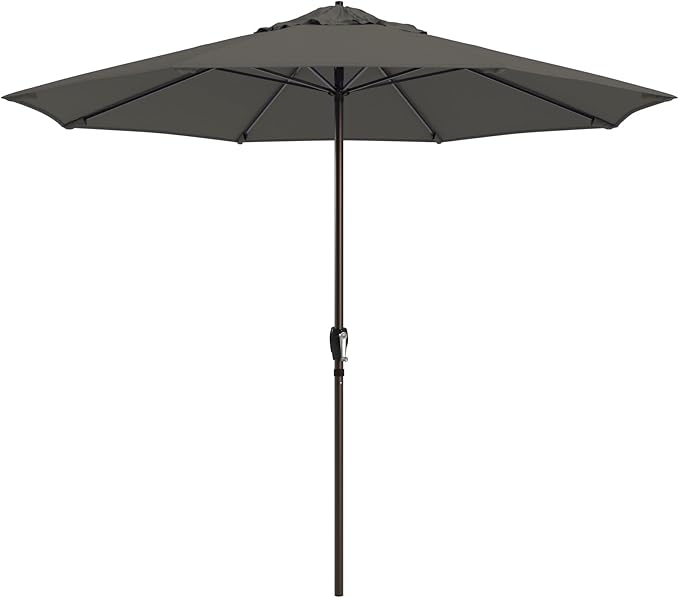 California Umbrella 12-Year Protection 9-Ft Outdoor Patio Umbrella, Sunbrella Fade-Resistant Fabric, Auto-Tilt, Heavy Duty Aluminum Frame, 8 Reinforced Ribs for Pool or Deck, Bronze Pole, Charcoal