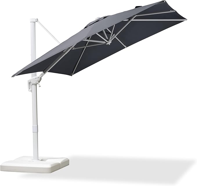 PURPLE LEAF 8 FT Patio Umbrella White Cantilever Umbrella Aluminum Square Outdoor Offset Umbrella Hanging Windproof with 360° Rotation for Garden Deck Pool, Light Grey