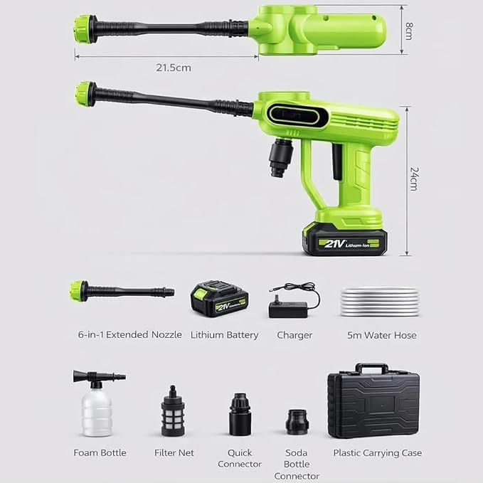 Cordless Portable Washer, 2026 Upgraded 1800 Psi Battery Powered Handheld Washer with 6-in-1 Nozzle, Battery Operated Pressure Washer for Car,Home,Bike,Garden Patio, Outdoor Cleaning (Green)
