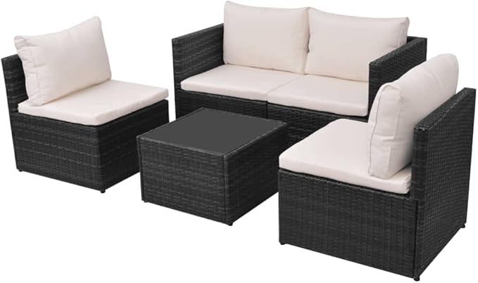 Patio Lounge Set with Cushions,Outdoor Patio Furniture,Conversation Furniture,Patio Furniture Sets,for Terrace,Garden,Backyard,5 Piece Poly Rattan Black