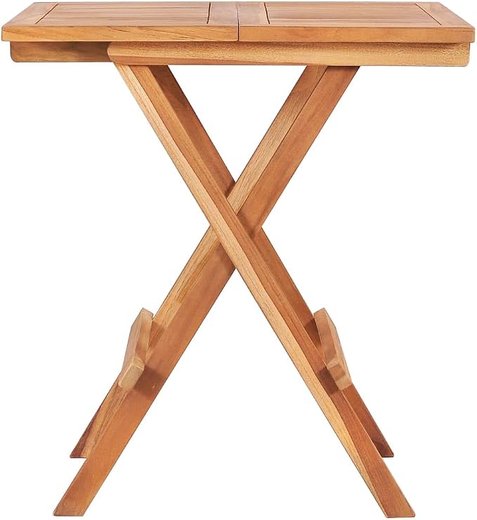 3-Piece Folding Bistro Set, Solid Teak Wood Patio Dining Furniture, Space-Saving Square Table and Two Chairs for Garden, Balcony, Terrace, and Outdoor Seating