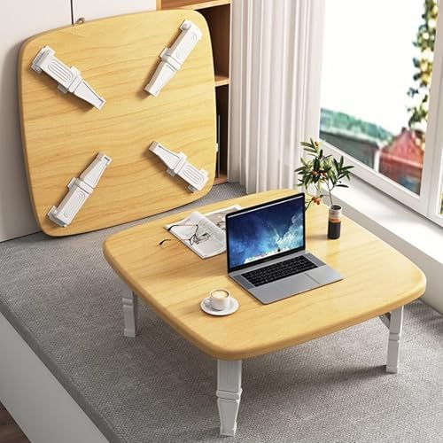 Japanese Folding Low Table - Wooden Floor Table for Space Saving, Small Desk for Bedroom & Outdoor Use, Perfect for Tea Room, 31.5" x 31.5"