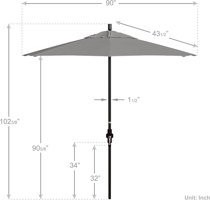 California Umbrella 7.5' Rd. Aluminum Patio Umbrella, Crank Lift, Collar Tilt, Bronze Pole