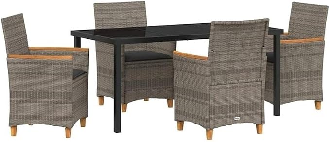 Afuera Living Contemporary 5-Piece Patio Dining Set, Poly Rattan and Steel, Gray Finish, Glass Tabletop, Weather-Resistant, Seating for 4, UV-Resistant, Modern Outdoor Garden or Terrace Furniture