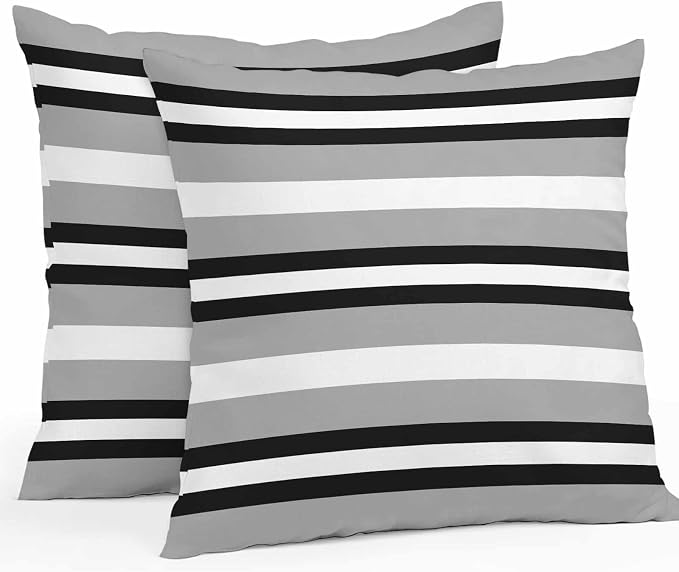 Throw Pillow Covers 20x20 Inch Set of 2, Black Gray Striped Waterproof Outdoor Pillow Covers, Contemporary Minimalist Lines Art Decorative Cushion Pillowcases for Couch, Sofa, Bed, Garden, Patio