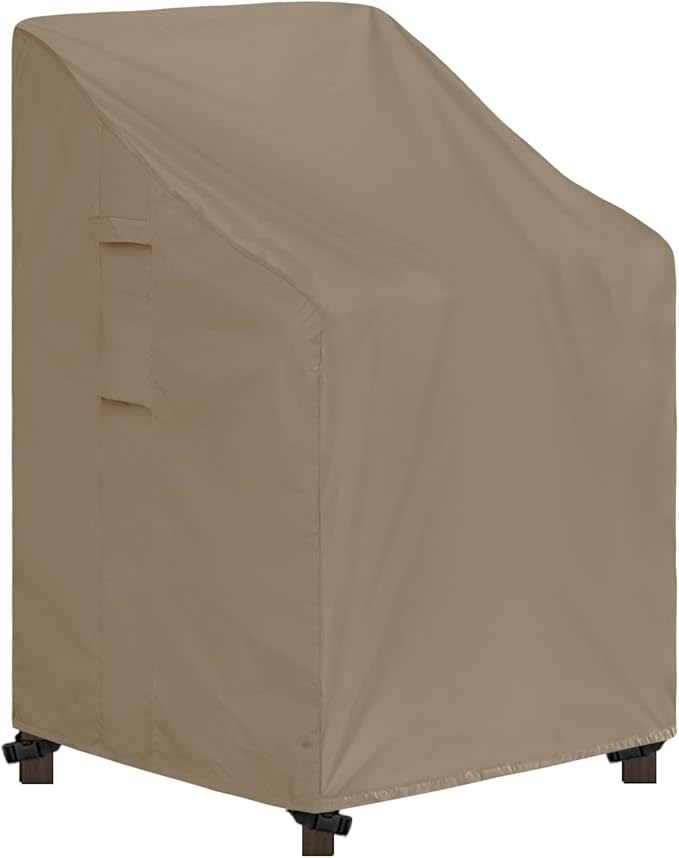Easy-Going Stackable Patio Chair Cover UV Resistant Outdoor Chair Cover Waterproof Lawn Patio Furniture Covers Fits for 4-6 Stackable Dining Chairs (1 Pack-28Wx36Dx47H inch, Camel)