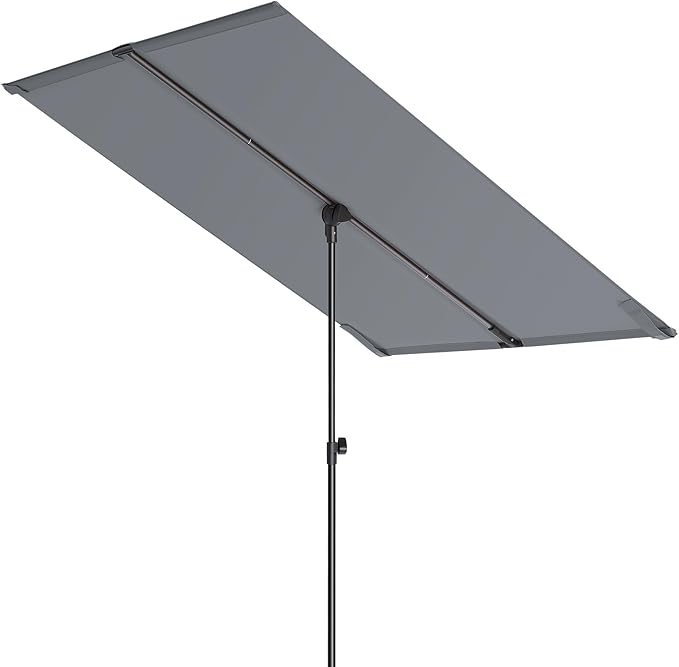 HOMSHADE 6x4ft Outdoor Balcony Umbrella - Flat Porch Pool Patio Umbrella Rectangular Canopy Shade UPF50+ UV Protection 360° Rotating & Tilting All Angles Applicable (Grey, No Base)