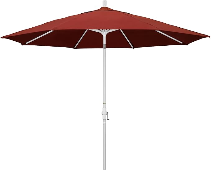 California Umbrella 11Ft Premium Sunbrella Patio Umbrella, Hand-Crank, Tilt-Collar, White Frame, Terracotta Fabric