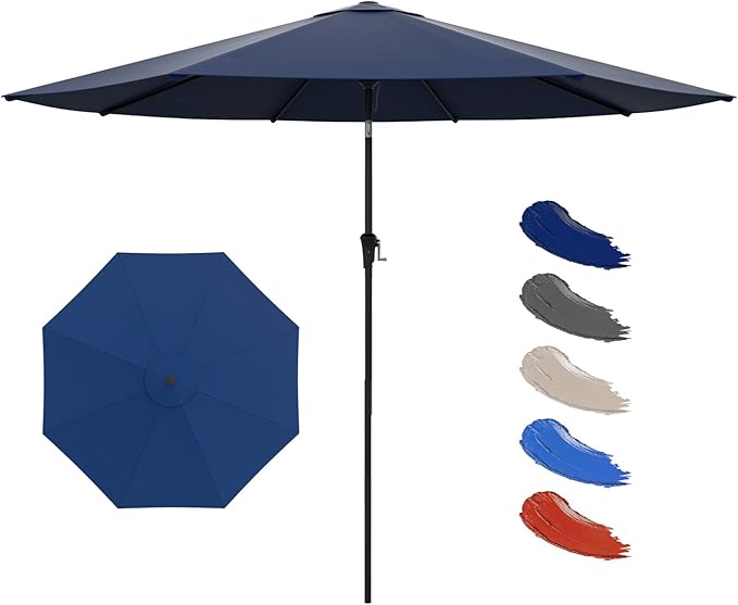 Nalupatio 10ft Outdoor Patio Umbrella,Table Umbrella,Yard Umbrella,Heavy-Duty Round Market Umbrella with 8 Sturdy Ribs,Push Button Tilt and Crank for Garden,Deck,Backyard,Pool-Navy