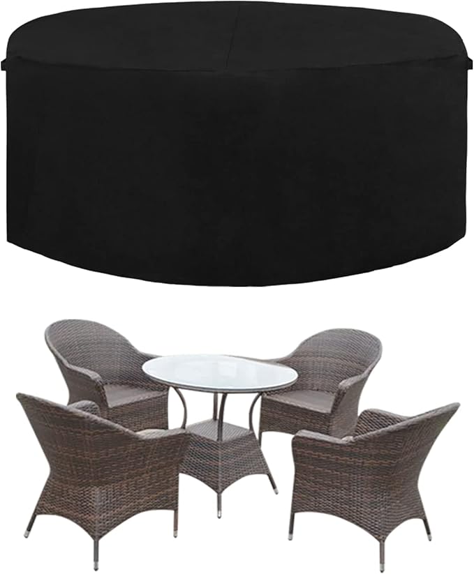 Easy-Going 600D Heavy Duty Round Patio Furniture Set Cover, Waterproof Outdoor Table and Chair Set Cover, (62"DIAx 28"H, Black)