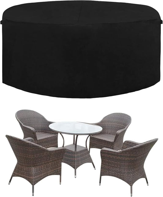 Easy-Going 600D Heavy Duty Round Patio Furniture Cover, Outdoor Table and Chair Set Cover, Waterproof Outdoor Sectional Furniture Set Cover (96" DIAx 28" H, Black)