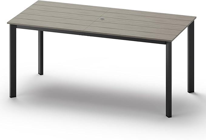 Outdoor Dining Table, Aluminum Patio HDPS Outdooor Table with Umbrella Hole, All Weather Patio Furniture Set, Patio Dining Table ((Classic Gray)