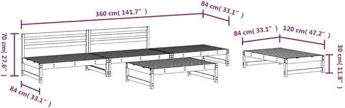 5 Piece Patio Lounge Set, Outdoor Sofa Set Patio Conversation Set Outdoor Dining Sets Sectional Sofa for Piazza Garden Poolside Exhibition Solid Wood Pine