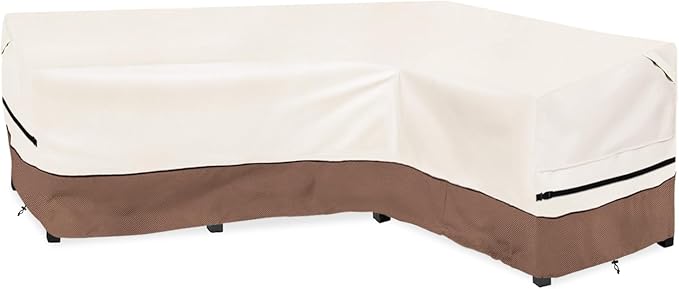 okcool Outdoor Sectional Sofa Cover Waterproof-L-Shaped Patio Furniture Covers for 4-Seater Outdoor Sectional Furniture Couch 85”W (Back Length) x 58”W (Right Side),Beige & Brown