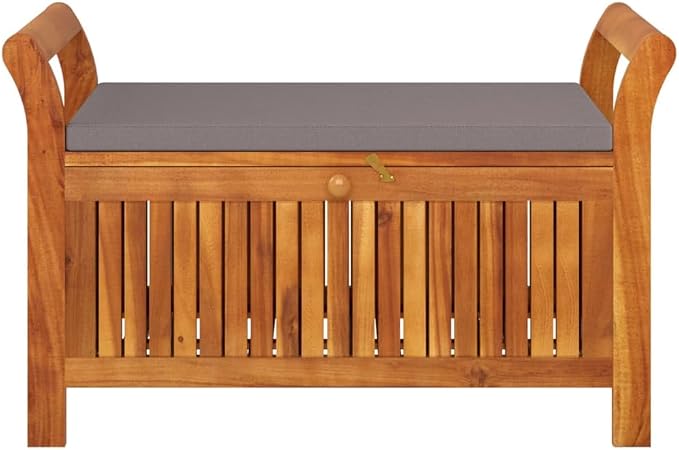 Wooden Outdoor Patio Storage Bench Large Deck Box with Brown Cushion 35.8"x19.7"x23.6" Solid Wood Acacia Storage Box Deck Box with Seat for Garden, Balcony, Porch, Pool,Yard-AA