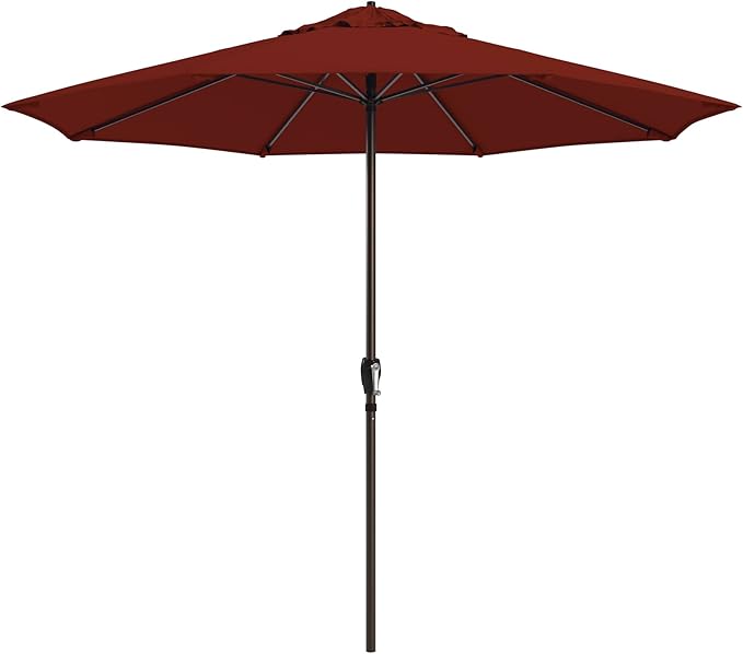 California Umbrella 12-Year Protection 9-Ft Outdoor Patio Umbrella, Sunbrella Fade-Resistant Fabric, Auto-Tilt, Heavy Duty Aluminum Frame, 8 Reinforced Ribs for Pool or Deck, Bronze Pole, Terracotta