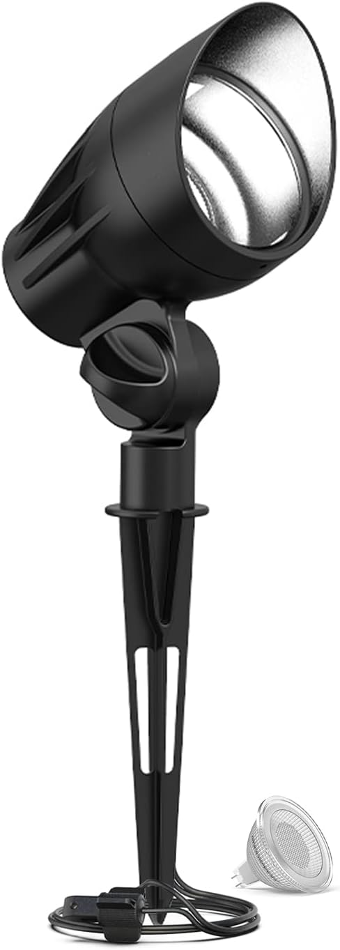 GOODSMANN Low Voltage Spot Light Landscape Lighting 5W LED 6500K for Outdoor Lighting with Metal Spike and Connector Garden, Pathway, and Driveway 9121-16102-01A